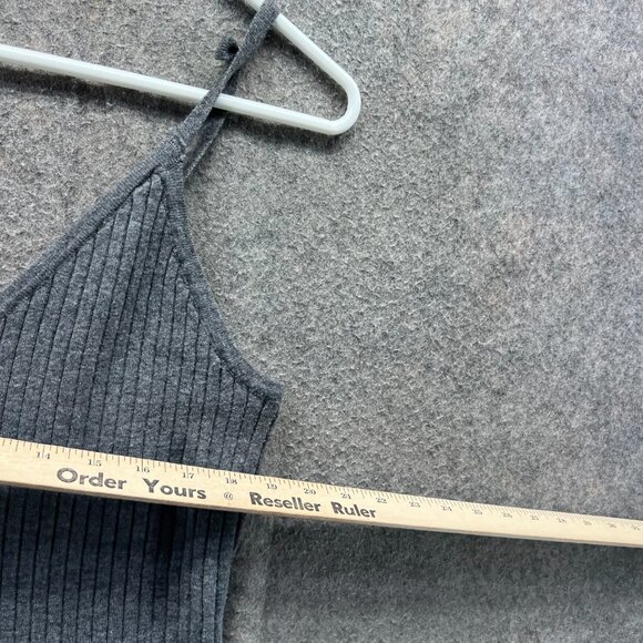 7 For All Mankind Dress Women Large Gray Ribbed Knit Bodycon Midi Slip V-Neck - Picture 7 of 9